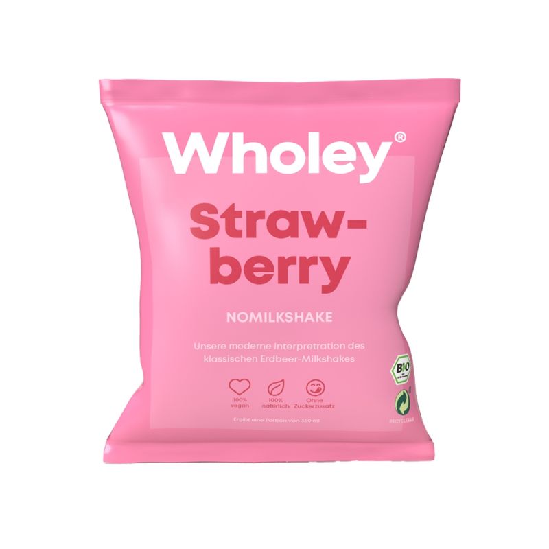 Wholey Wholey Strawberry ready-to-blend Shake aus schockgefrorenen Bio-Zutaten - Produktbild