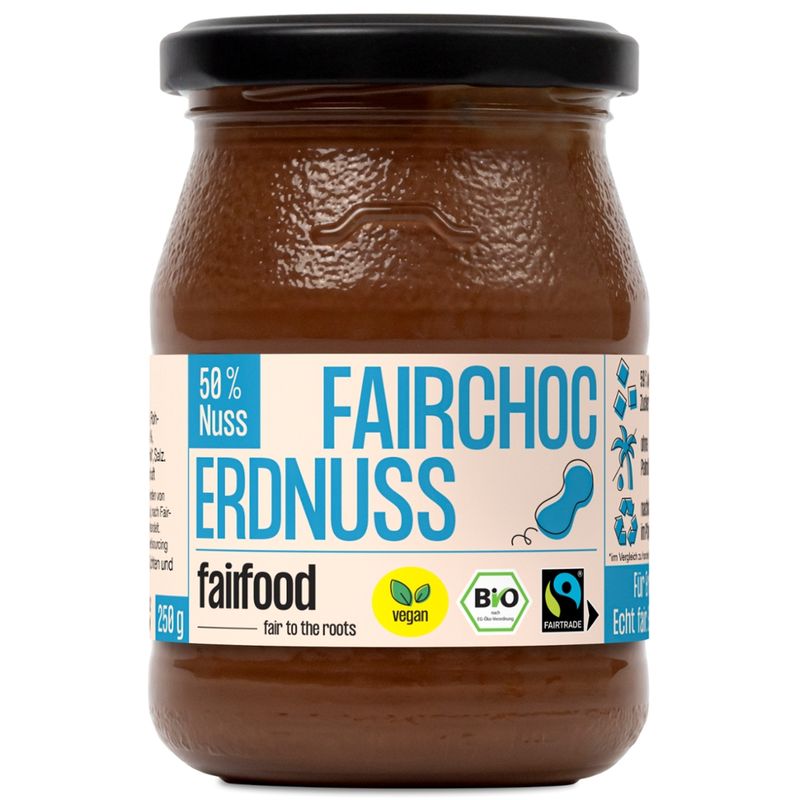 fairfood Freiburg Fairchoc Erdnuss-Schoko-Creme (250g, Pfandglas klein, Bio & Fairtrade) - Produktbild