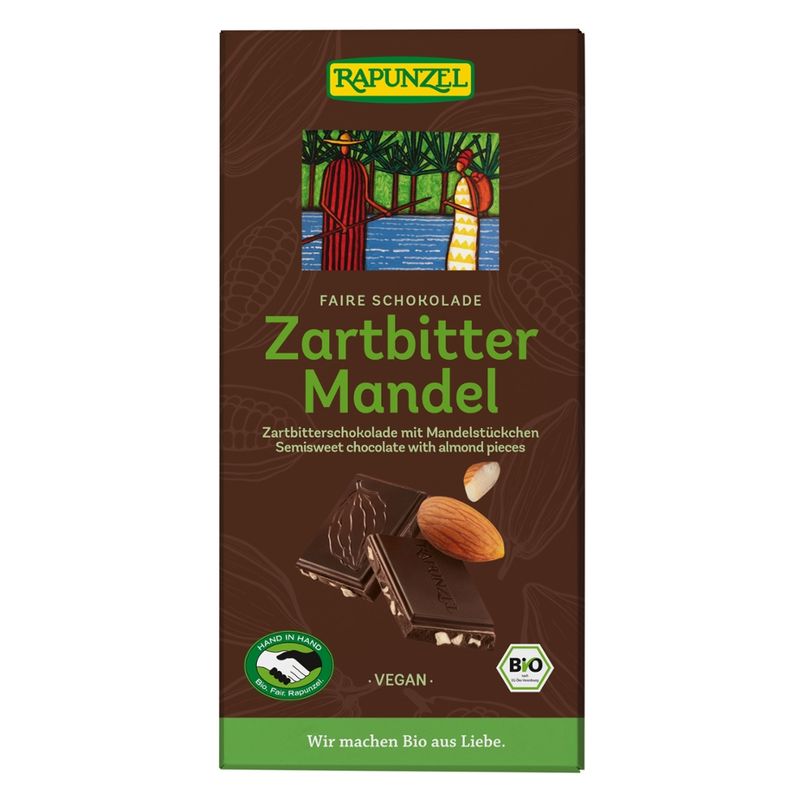 Rapunzel Zartbitter Schokolade 55% Kakao mit Mandelstückchen HIH - Produktbild