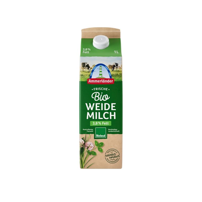 Ammerländer Ammerländer Bio Weide-Vollmilch, 3,8 % Fett, 1 L - Produktbild