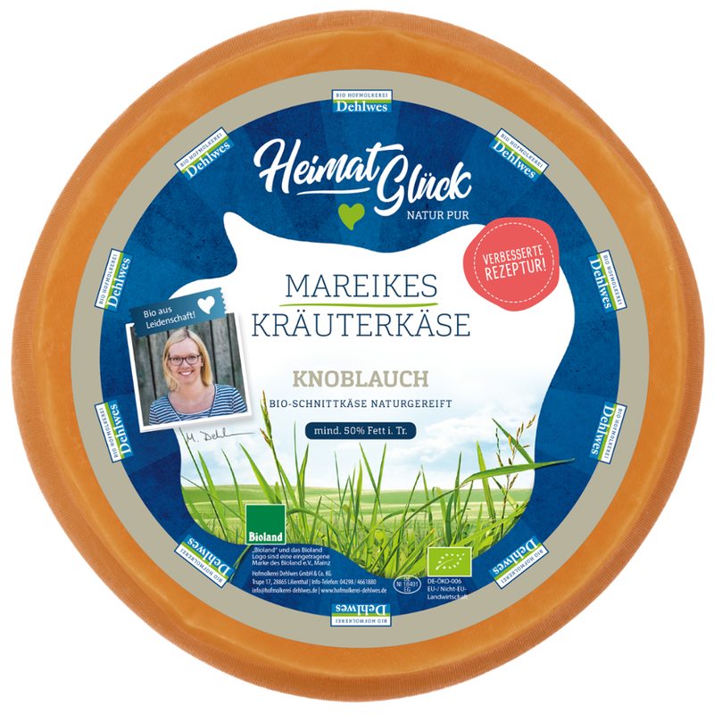 HeimatGlück Mareike's Knoblauchkäse, Bio Schnittkäse mind. 50 % Fett i. Tr. - Produktbild
