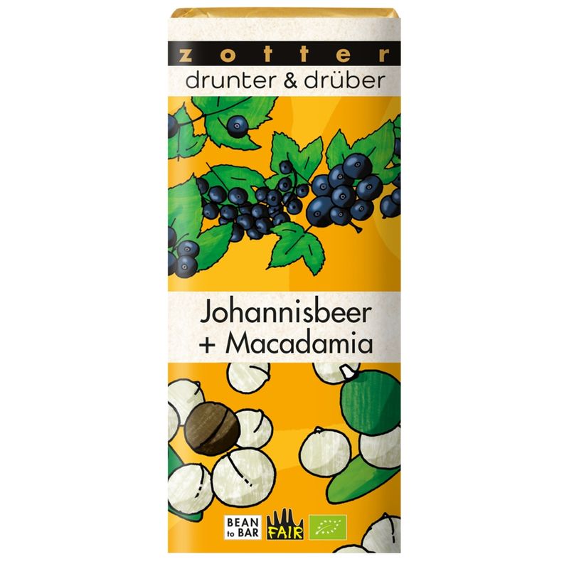 Zotter Schokolade drunter & drüber Johannisbeer + Macadamia - Produktbild