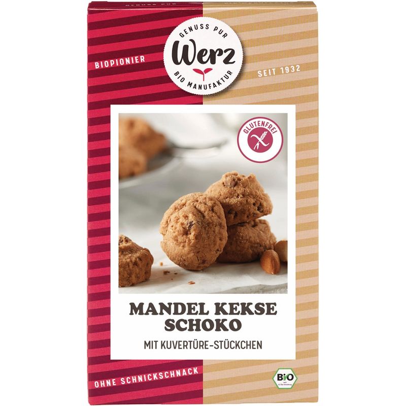 Naturkornmühle Werz Mandel Kekse Schoko, mit hochwertigen Kuvertüre Stückchen,  glutenfrei - Produktbild