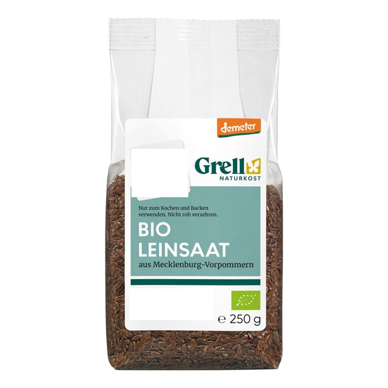 Grell Naturkost Leinsaat aus Mecklenburg-Vorpommern, Nur zum Kochen und Backen verwenden, Nicht roh verzehren - Produktbild