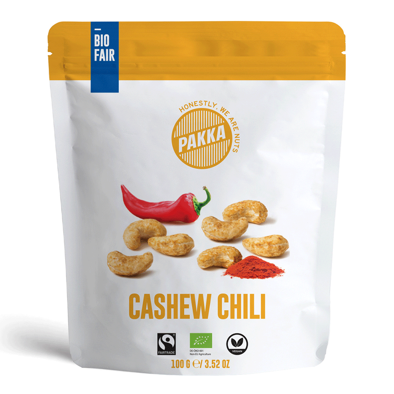 Pakka Cashews geröstet mit Chili, Bio & Fairtrade, 100g - Produktbild