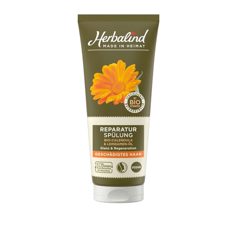Herbalind Spülung Reparatur Bio – Calendula & Leinsamen - Öl sorgt für Glanz & Regeneration-für geschädigtes Haar - Produktbild