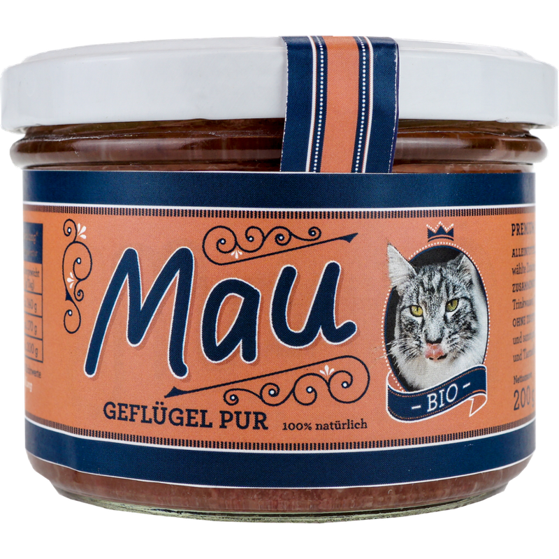 Wuff & Mau Heimtiernahrung  Mau Bio Geflügel Pur Katzennahrung  200g - Produktbild