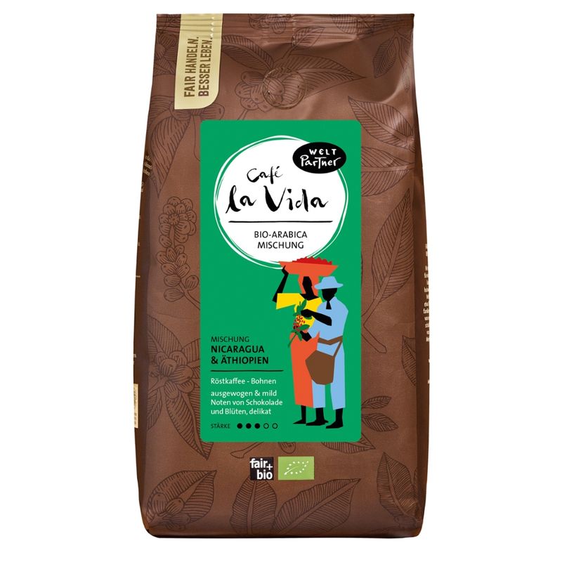 WeltPartner Café La Vida, aus Nicaragua und Äthiopien, bio, Bohnen - Produktbild