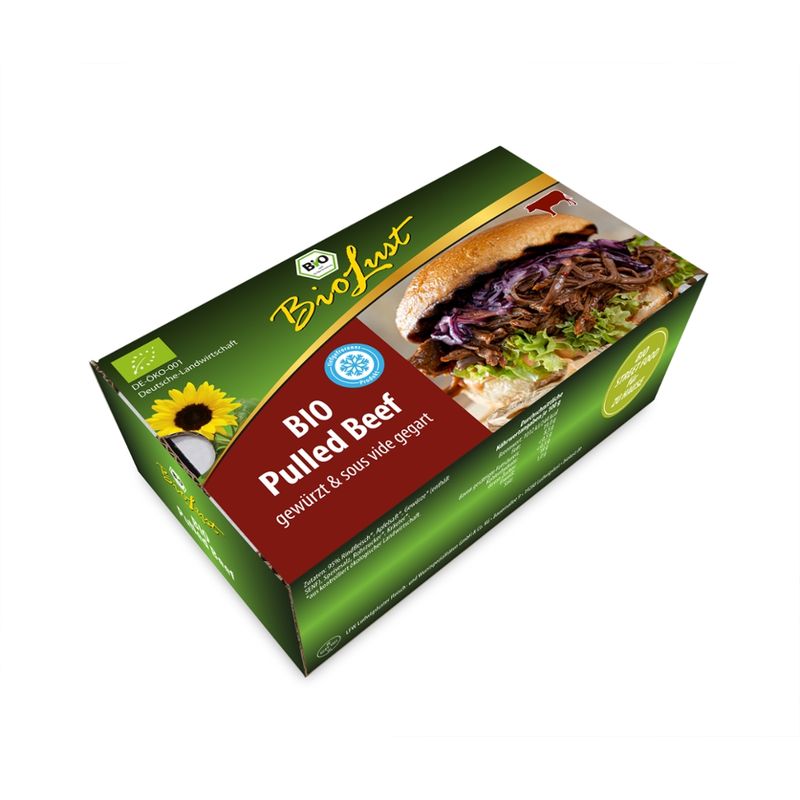 Biolust Bio Pulled Beef, mariniert und sous vide gegart, tiefgefroren 400g - Produktbild