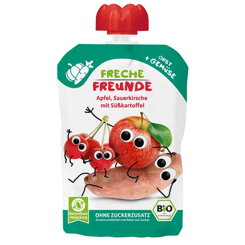 Freche Freunde Freche Freunde Bio Quetschie Apfel, Sauerkirsche mit Süßkartoffel - Produktbild