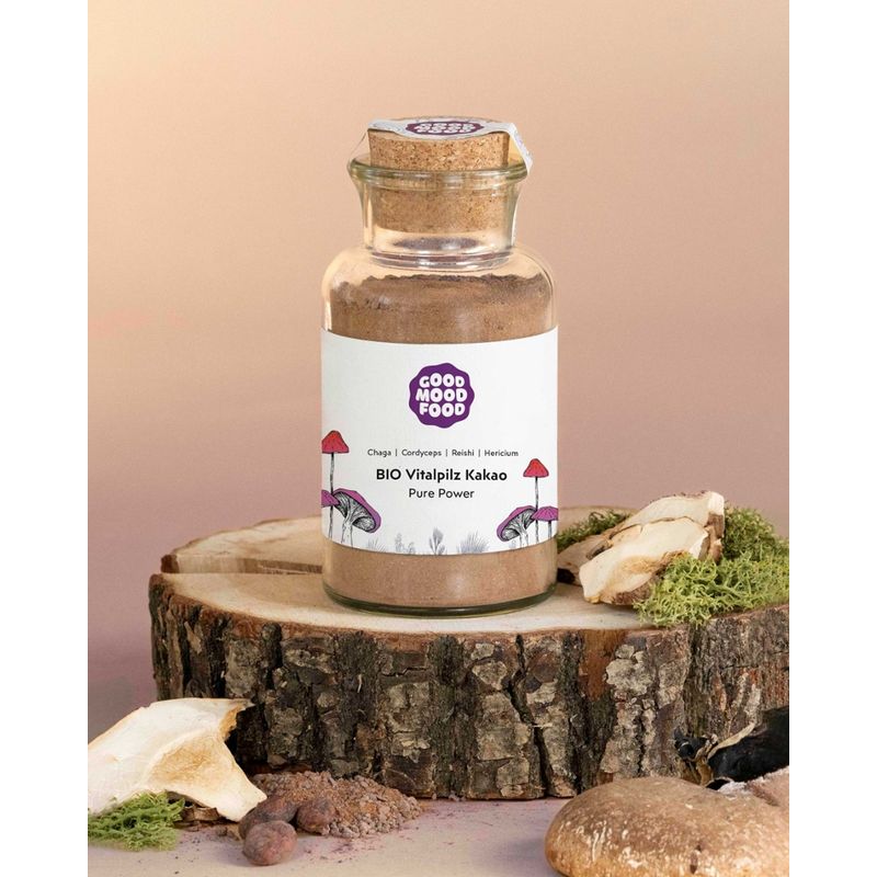 goodmoodfood Vitalpilz Kakao Pure Power - zuckerfrei, mit Extrakten aus Cordyceps, Chaga, Reishi und Hericium, 120g Glas - Produktbild