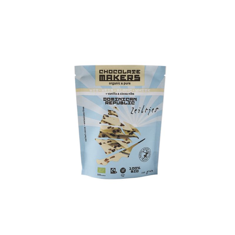 Chocolatemakers Bio Schokosegel weiß mit Kakaonibs und Vanille - Produktbild