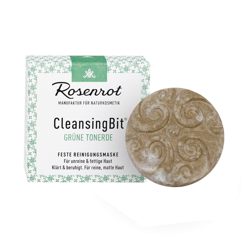 Rosenrot Naturkosmetik CleansingBit® mit grüner Tonerde - 65g - in Schachtel - Klärt und reguliert und sorgt für ein glattes und matteres Hautgefühl. - Produktbild