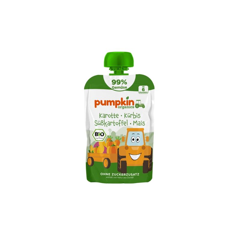 Pumpkin Organics Bio Quetschie Karotte, Kürbis, Süßkartoffel, Mais ab 6 Monaten - Produktbild