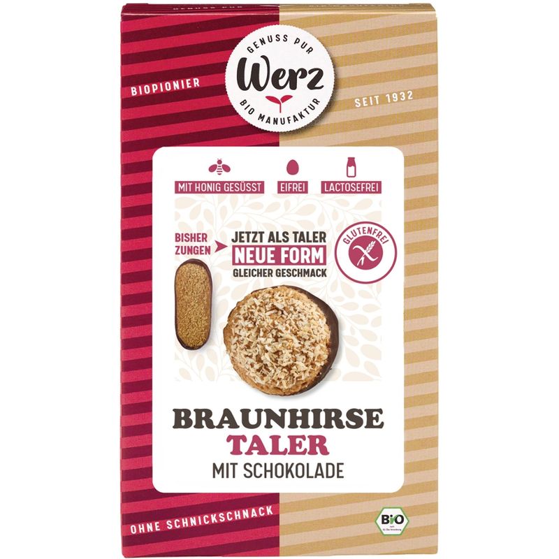 Naturkornmühle Werz Braunhirse Taler mit Schokolade, Vollkornkekse, glutenfrei - Produktbild