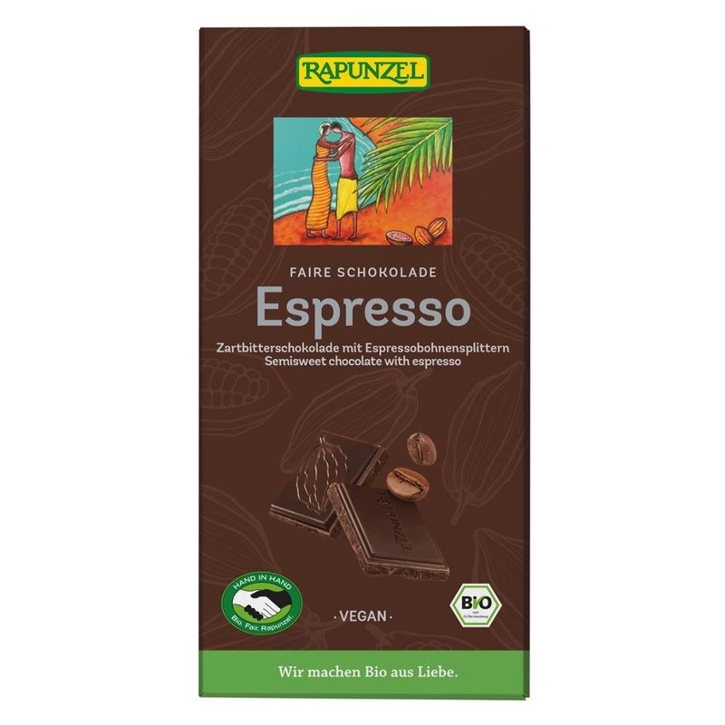 Rapunzel Zartbitter Schokolade 51% Kakao mit Espressobohnensplittern HIH - Produktbild
