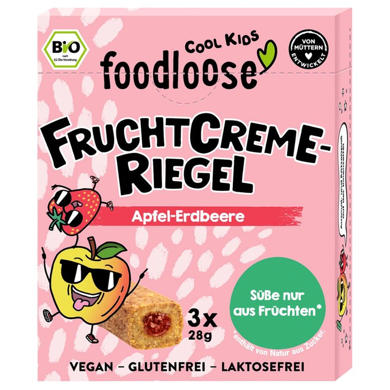 foodloose COOL KIDS Bio-Fruchtcreme-Riegel Apfel-Erdbeere von foodloose COOL KIDS (3x 28 g) - Produktbild