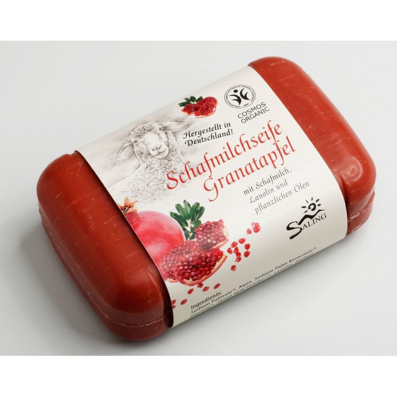 Saling Schafmilchseife Granatapfel, 100g Stück mit Banderole, cosmos organic zertifiziert - Produktbild