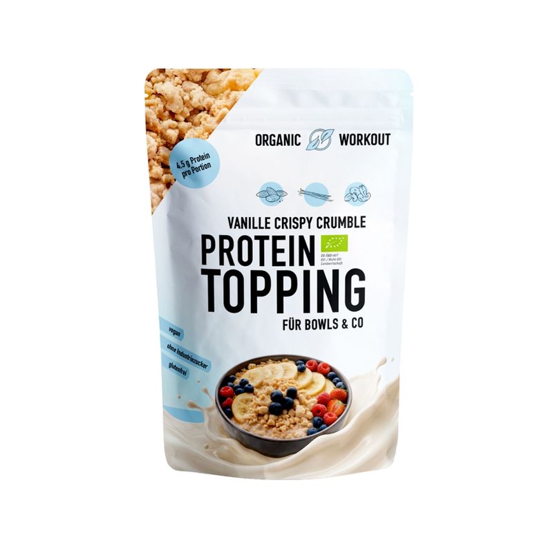 Organic Workout Bio Protein Crispy Vanilla Crumble, veganer Bio Protein-Crumble mit Erbsenprotein und Vanillegeschmack - Produktbild