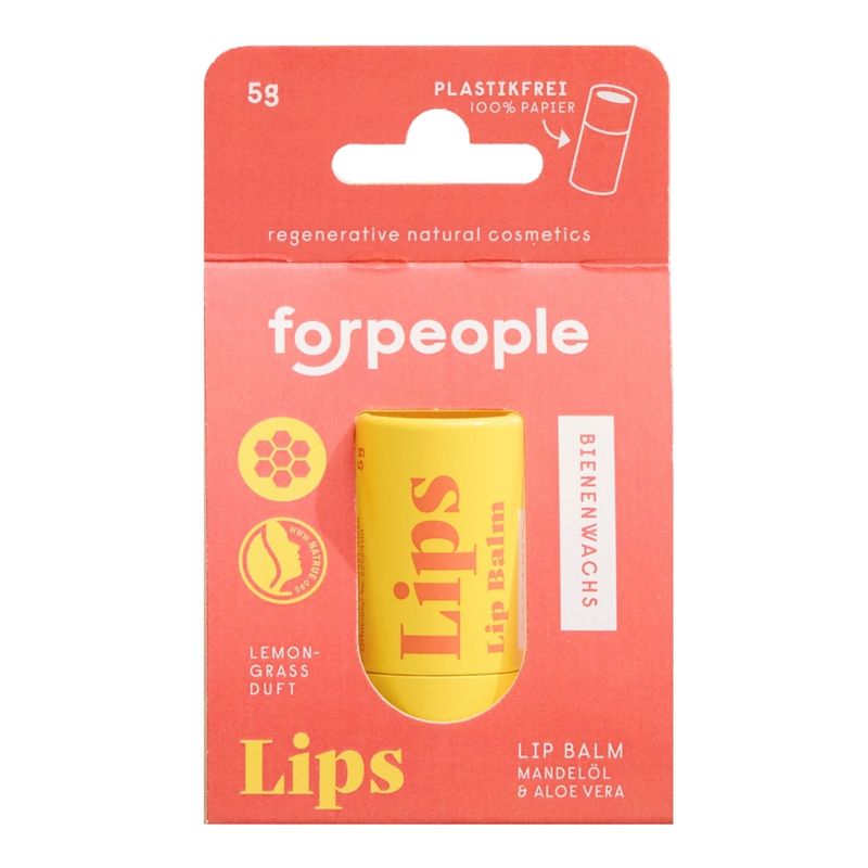 forpeople Lips - Lipbalm mit Bienenwachs und Lemongrass Duft - Zertifizierte Biokosmetik - Produktbild