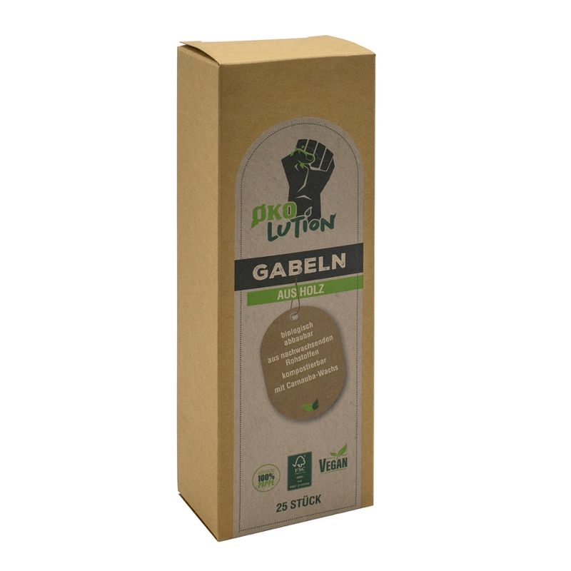 Ökolution Ökolution Holzgabeln Birke 16 cm Carnaubawachs 25 Stück Artikel und Verpackung FSC zertifiziert - Produktbild