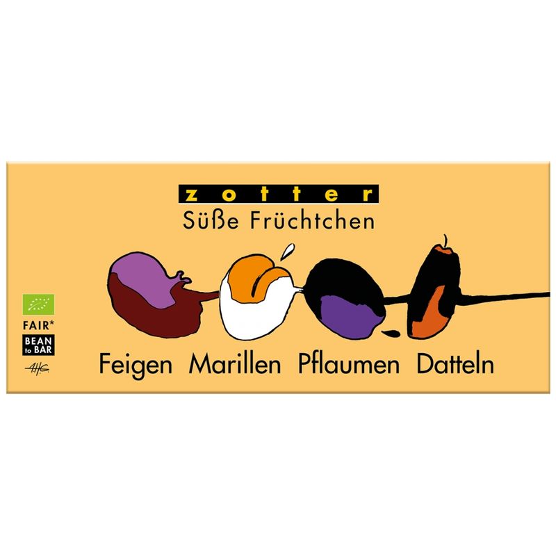 Zotter Schokolade Süße Früchtchen Sunny Mix - Feigen/Marillen/Pflaumen/Datteln - Produktbild