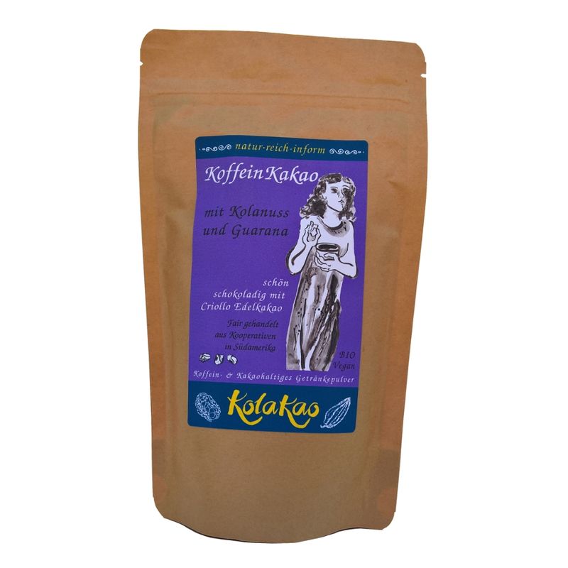 KolaKao KolaKao mit Guarana - der KoffeinKakao mit Kolanuss und Guarana als Koffeinquellen. Ein Getränkepulver mit edlem Kakao, dezent gesüßt und mit einer Spur Tonka. - Produktbild