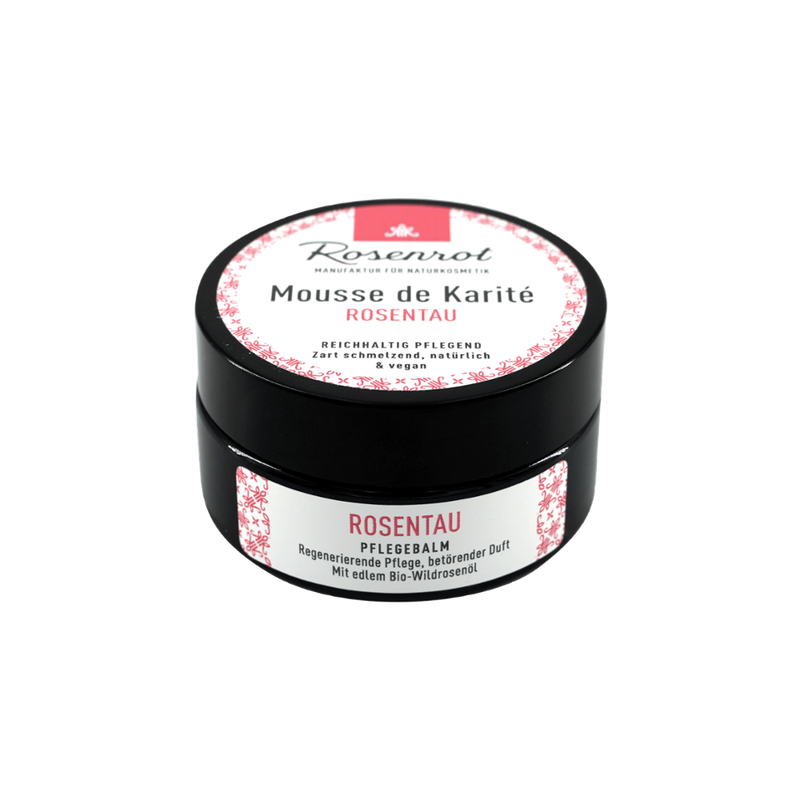 Rosenrot Naturkosmetik Mousse de Karité Rosentau - 100ml - Diese wunderbar geschmeidige und leicht feste Mousse pflegt die Haut glatt, seidig weich und wirkt regenerierend und feuchtigkeitsspendend. - Produktbild