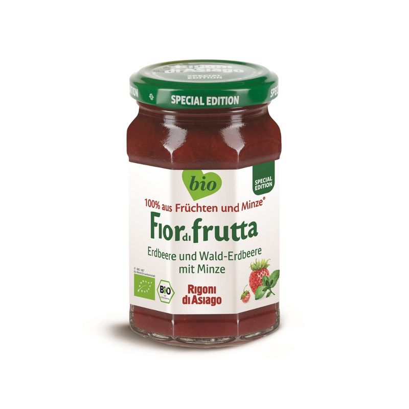 Rigoni di Asiago S.R.L.  Fiordifrutta Bio Erdbeere+Wald-Erdbeere mit Minze-Aufstrich - Produktbild