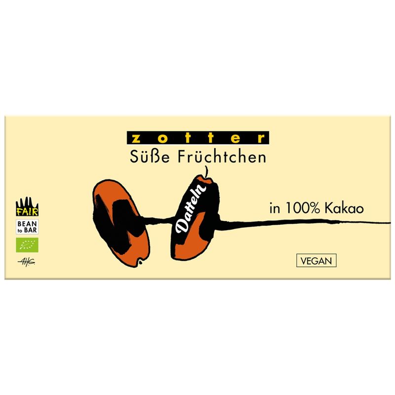 Zotter Schokolade Süße Früchtchen Datteln in 100% Kakao - Produktbild