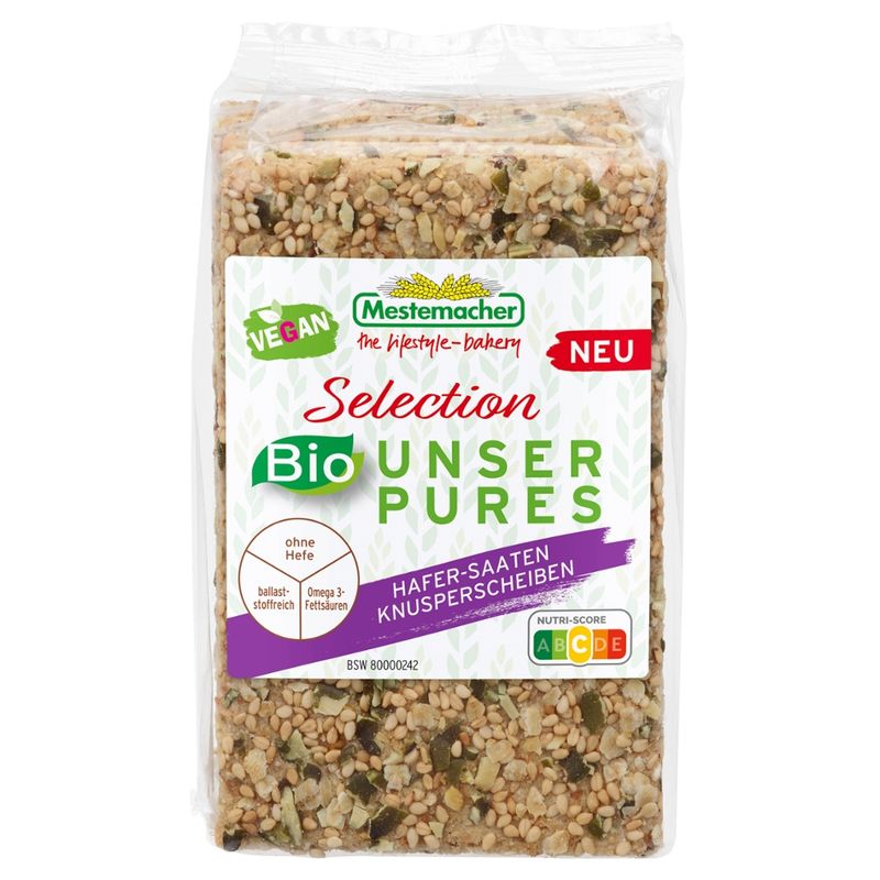 Mestemacher GmbH Bio Unser Pures Hafer-Saaten Knusperscheiben, 225 g - Produktbild