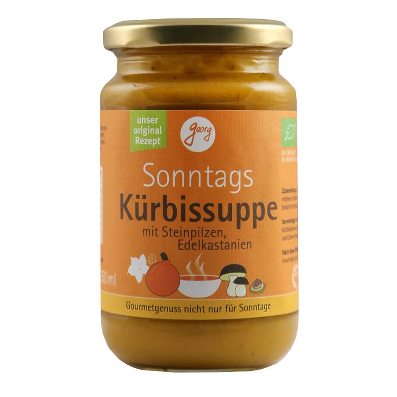 Georg Sonntags-Kürbissuppe mit Hokkaidokürbis, Edelkastanien und Steinpilzen Bio - Produktbild