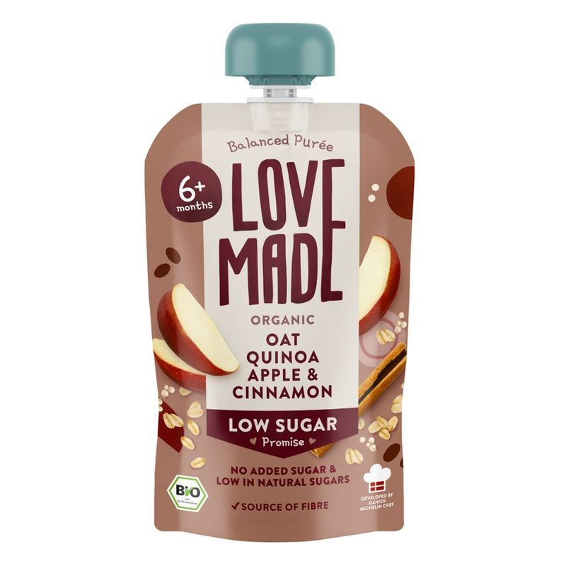 LoveMade Organics Bio Zwischenmahlzeit mit Haferbrei, Apfel, Pastinake, Quinoa und Zimt, ab 6 Monaten - Produktbild