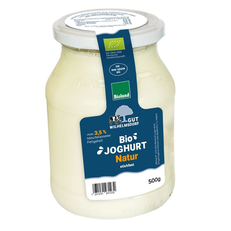 Gut Wilhelmsdorf 500g Glas Bioland Naturjoghurt stichfest mit natürlichem Fettgehalt Kuh und Kalb Gut Wilhelmsdorf - Produktbild