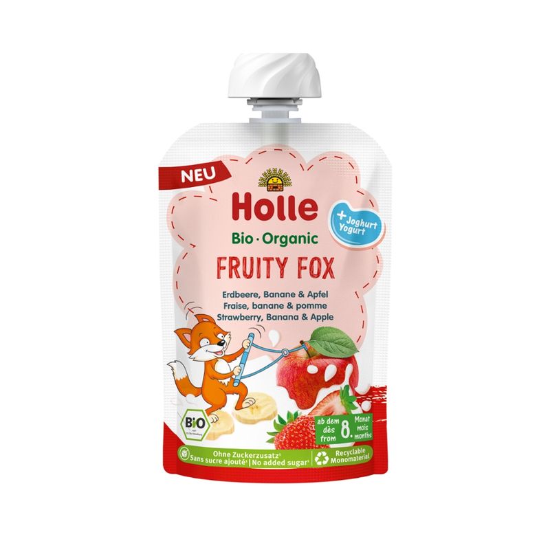 Holle  Fruity Fox - Pouchy Erdbeer, Banane und Apfel mit Joghurt - Produktbild