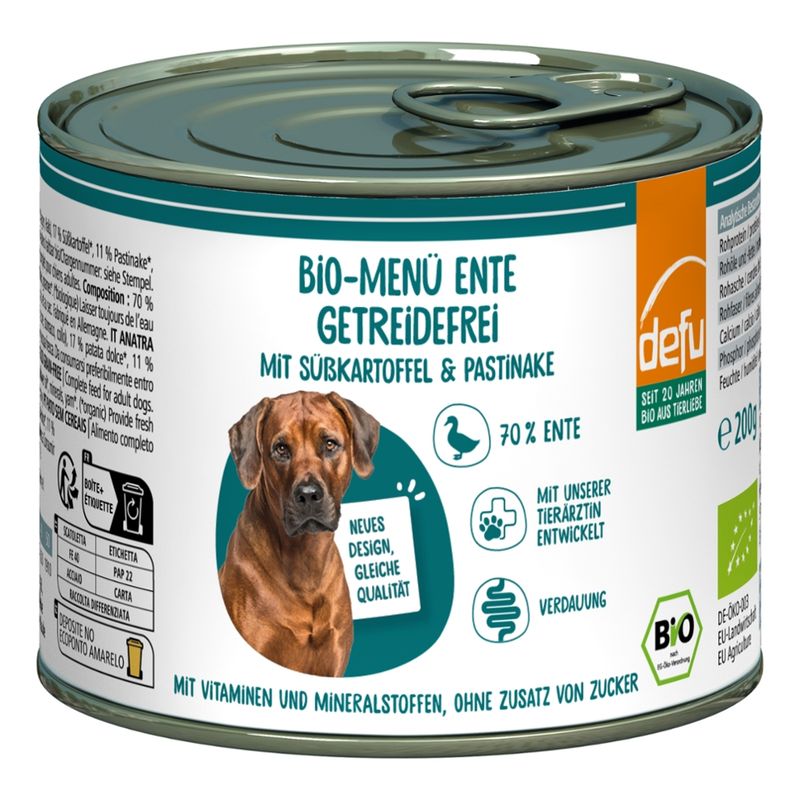 defu - Das Tierfutter vom Bio-Bauern Hund Bio-Menü Ente getreidefrei mit Süßkartoffel & Pastinake - Produktbild