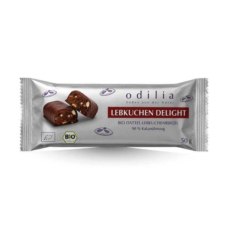 odilia odilia Bio Dattel Lebkuchenriegel mit dunkler Dattel Schokolade, ohne Zuckerzusatz, vegan & glutenfrei, 50 g - Produktbild