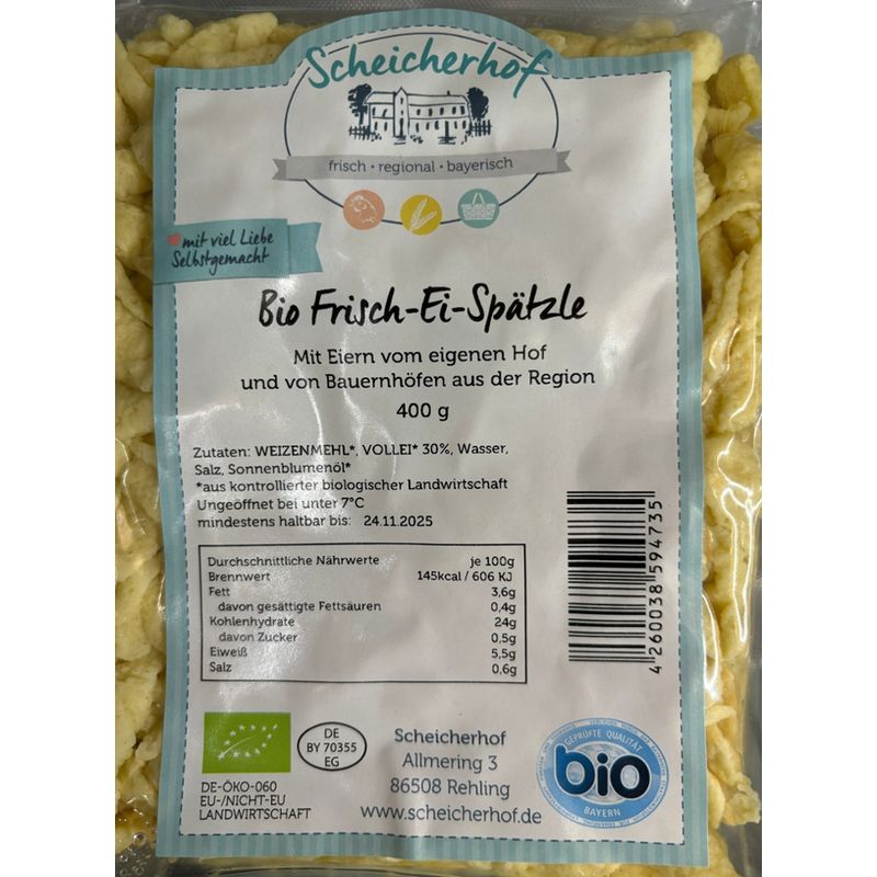 Scheicherhof Bio-Frisch-Ei-Spätzle mit Bayrischem Bio Siegel 400 g - Produktbild
