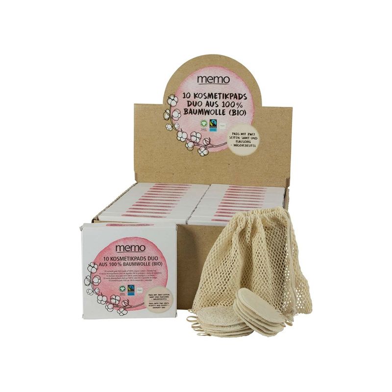memo 24 Pack à 10er-Pack memo Bio-Baumwoll-Kosmetik Pads DUO im Display - Produktbild