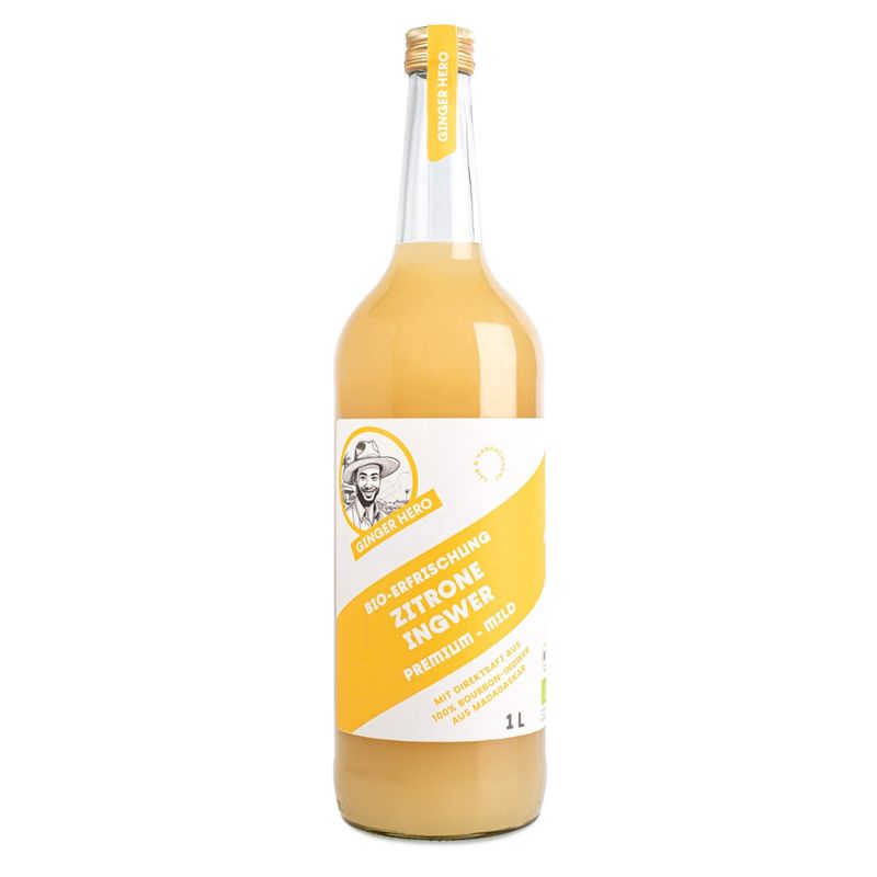 GINGER HERO Bio Zitrone-Ingwer premium MILD 1l, Bourbon-Ingwer aus Madagaskar - Produktbild
