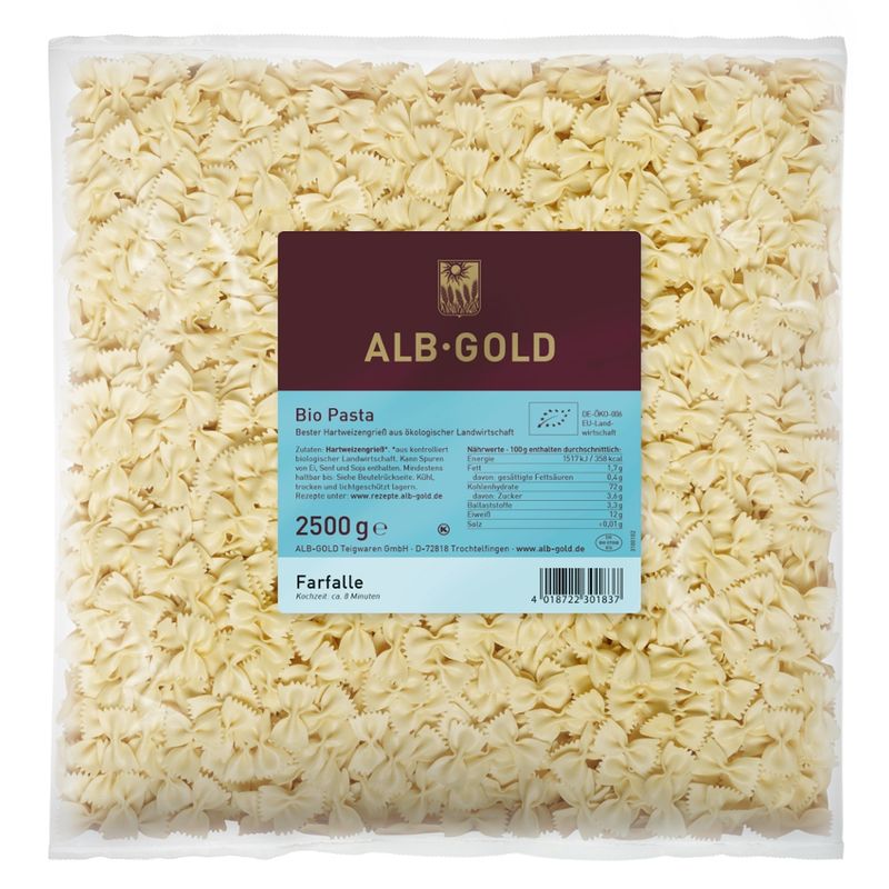 ALB-GOLD AG Bio Hartweizen Farfalle 4 x 2,5 kg - Produktbild