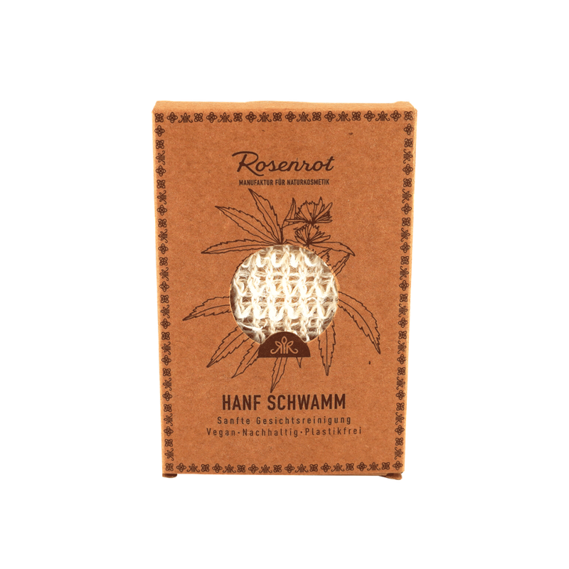 Rosenrot Naturkosmetik Hanf Schwamm - Sanfte Gesichtsreinigung 100% vegan - 100% plastikfrei - Rein pflanzlich - Produktbild