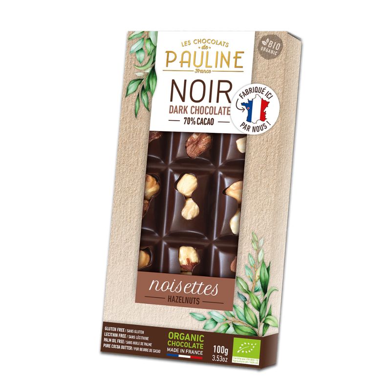 LES CHOCOLATS DE PAULINE DARK CHOCOLATE TABLET 70% WITH HAZELNUTS - Produktbild