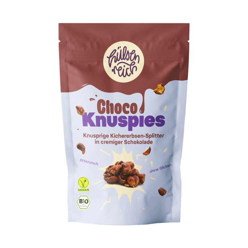 Hülsenreich Choco Knuspies - Knusprige Kichererbsen-Splitter in cremiger Schokolade - Produktbild