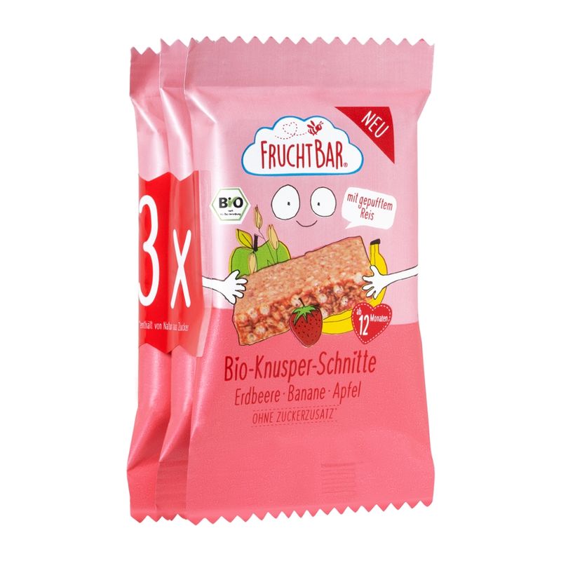 FruchtBar  FruchtBar - Bio-Knusper-Schnitte  Erdbeere, Banane, Apfel - Produktbild