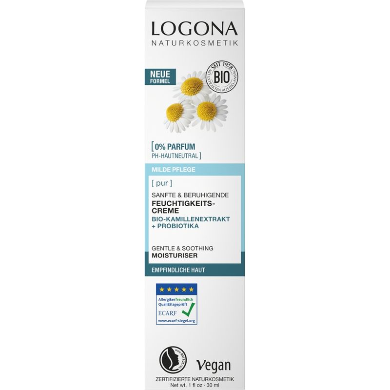 Logona PUR Sanfte & beruhigende Feuchtigkeitscreme Bio-Kamillenextrakt + Probiot - Produktbild