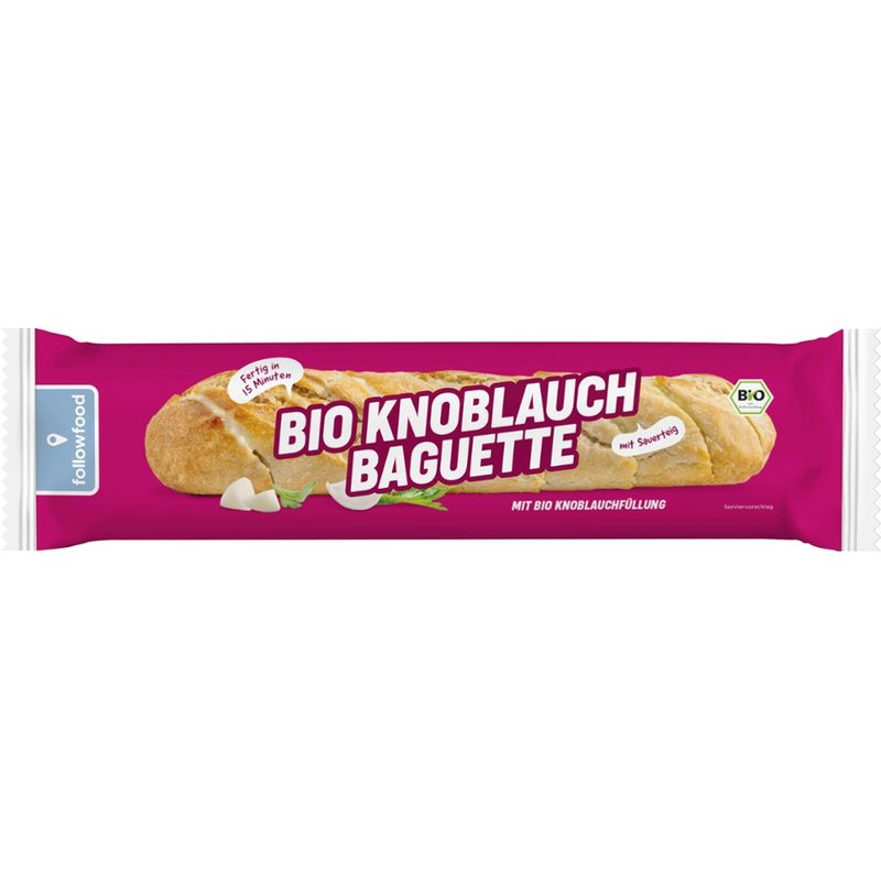 followfood Bio Knoblauch Baguette mit Bio Knoblauch-Margarine-Füllung, mit Sauerteig - Produktbild