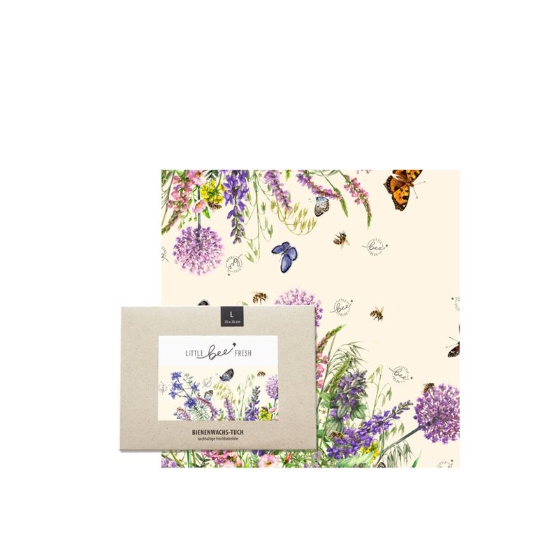 little bee fresh Bio-Bienenwachstuch „L“ – 35x35 cm - bunte Blumenwiese - Produktbild