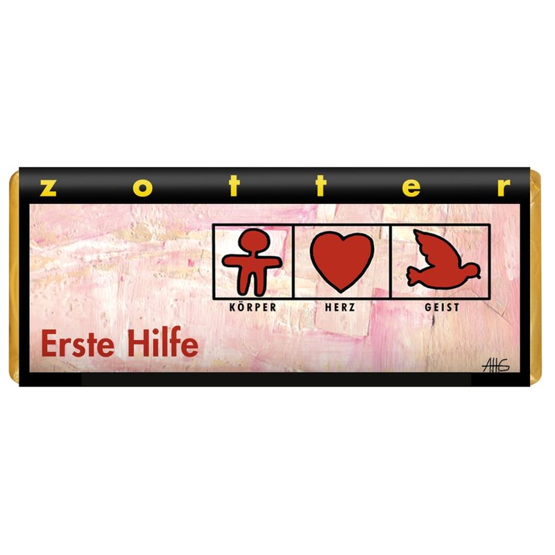 Zotter Schokolade Erste Hilfe - Mandelnougat + Rote Nüsse (+) - Produktbild