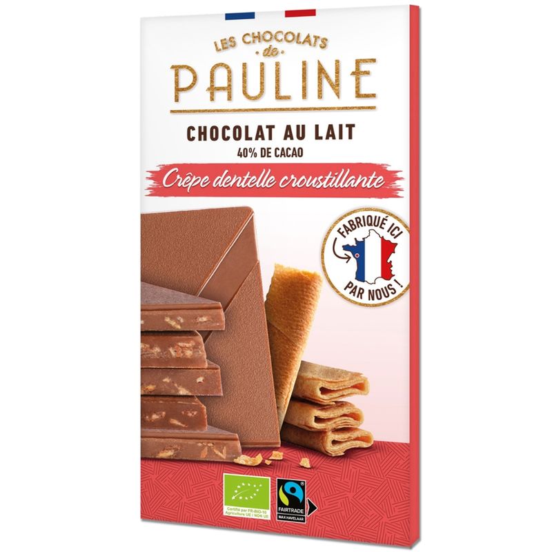 LES CHOCOLATS DE PAULINE MILK CHOCOLATE TABLET 40% «CRÊPE DENTELLE» - Produktbild